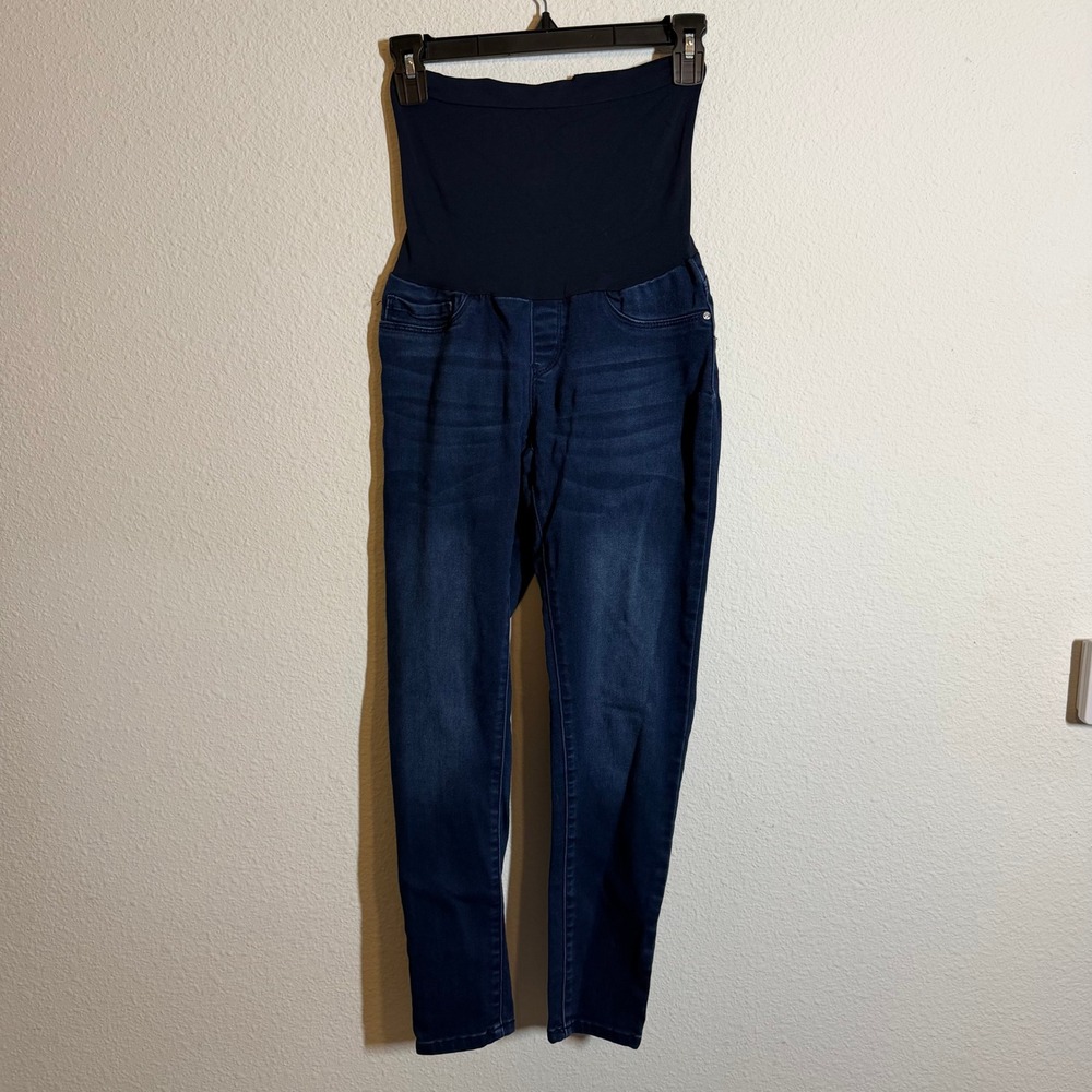 Bella Vida Maternity Dark Wash Skinny Jeans Over Belly Panel Small Whisker